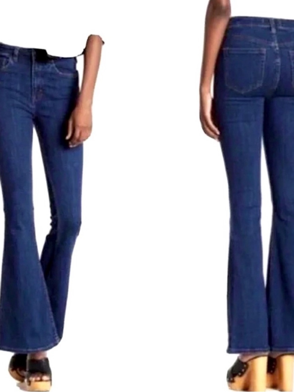 Free People 60s High Rise Wide Leg Crop Flare Jeans Size 29 Dark Blue